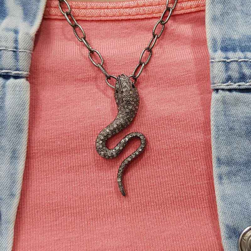 Snake Pendent 925 sterling silver And Pave diamond, Stylish Snake Pendant, Silver Jewelry