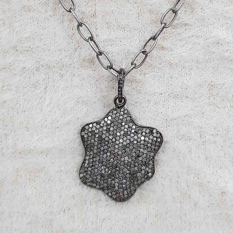 Fully Pave Diamond Handmade Designer Fancy Pendant, Black Fancy Pendant, Silver Jewelry