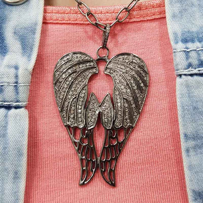 Exotic Wings Fully Pave Diamond 925 Sterling Silver Pendant, customizable Angel Wings Pendant, Gift For Princess