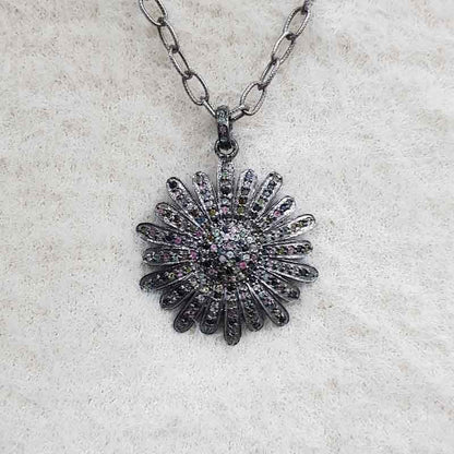 Fancy Flower Pendant With 925 Sterling Silver & Tourmaline Stone, Unique Pendant, Handmade Jewelry