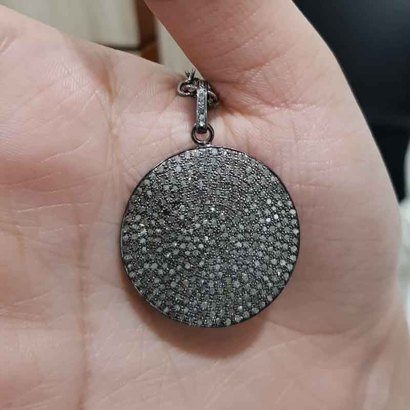 Pave Diamond Handmade Designer Disk Pendant, Fully Disk Pendant, Birthday Gift