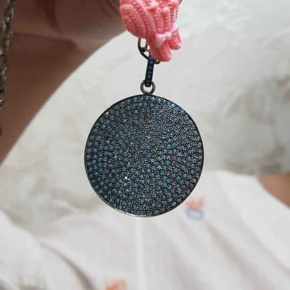 Pave Diamond Handmade Designer Disk Pendant, Fully Disk Pendant, Birthday Gift