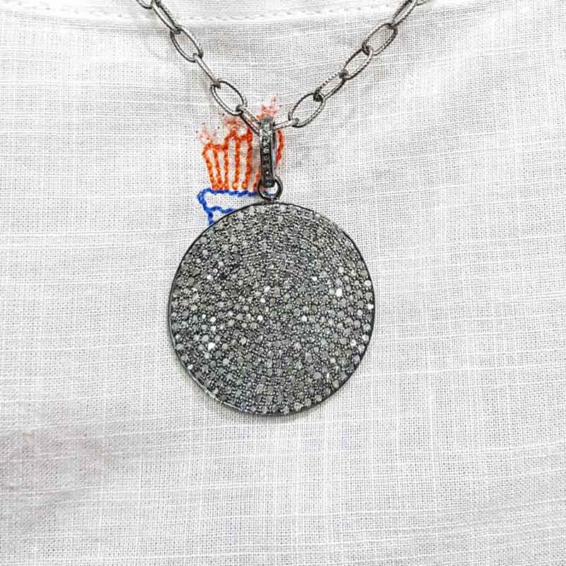 Pave Diamond Handmade Designer Disk Pendant, Fully Disk Pendant, Birthday Gift