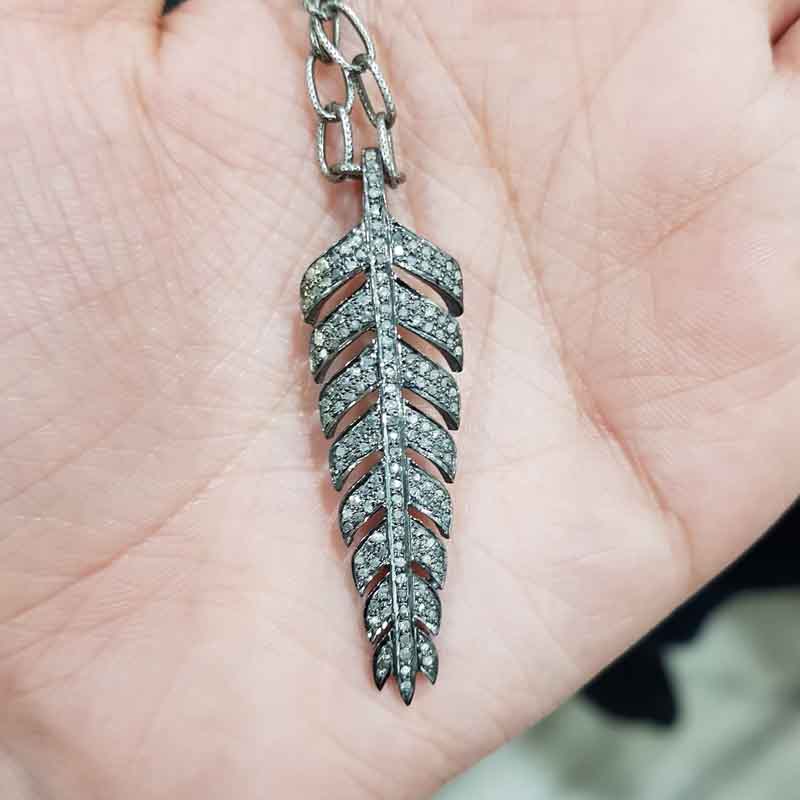 Natural Pave Diamond Gorgeous Leaf Pendant, Stylish Leaf Pendant, Gift For Her, Him