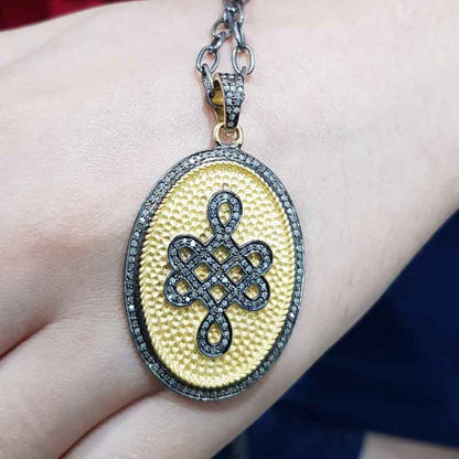 Graceful Pave Diamond Handmade Designer Oval Shaped Fancy Pendant, Yellow Fancy Pendant, Gift For Mom