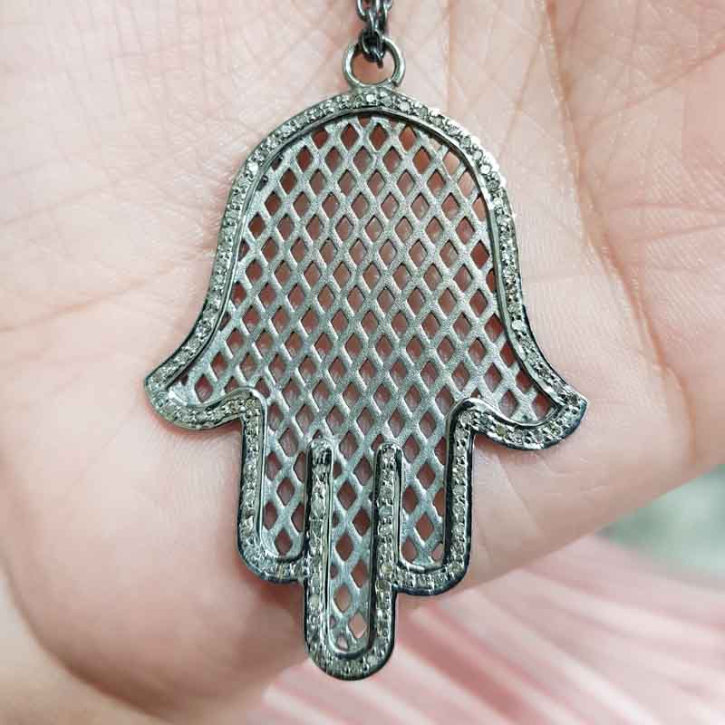 925 Sterling Silver Handmade Designer Hamsa Hand Pendant, Beautifully Wedding Gift For Someone