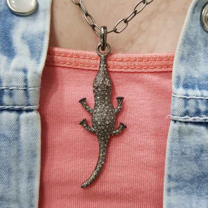 925 Sterling Silver Pave Diamond Alligator Pendant, Animal Pendant, Gift For Someone