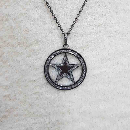 Black Rhodium Plated Star Pendant With Pave Diamond Layers, Star pendant, Silver Jewelry