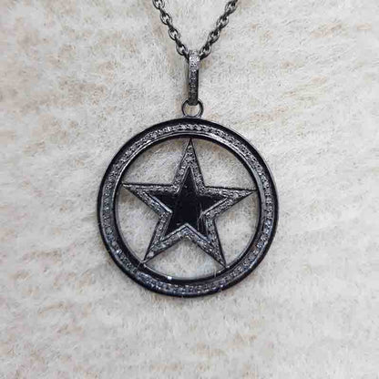 Black Rhodium Plated Star Pendant With Pave Diamond Layers, Star pendant, Silver Jewelry