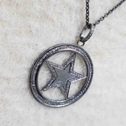 Black Rhodium Plated Star Pendant With Pave Diamond Layers, Star pendant, Silver Jewelry