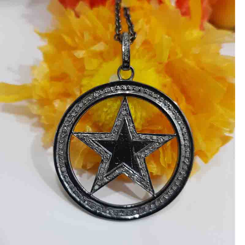 Black Rhodium Plated Star Pendant With Pave Diamond Layers, Star pendant, Silver Jewelry