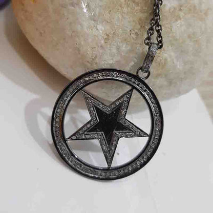 Black Rhodium Plated Star Pendant With Pave Diamond Layers, Star pendant, Silver Jewelry