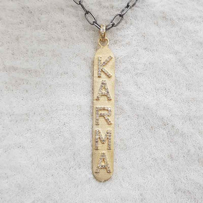 925 Sterling silver Yellow Designer Pave Diamond Karma Tag Pendant, Unique Tag Pendant, Silver jewelry