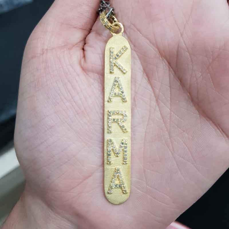 925 Sterling silver Yellow Designer Pave Diamond Karma Tag Pendant, Unique Tag Pendant, Silver jewelry