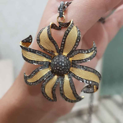 Handmade Designer Flower Pendant With Yellow & Black Rhodium Plated, Silver Jewelry