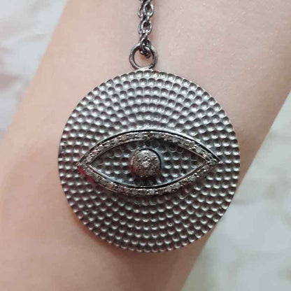 Beautifully Designed Evil Eye In Round Disk Pave Diamond Pendant, Evil Eye Round Pendant, gift For Her