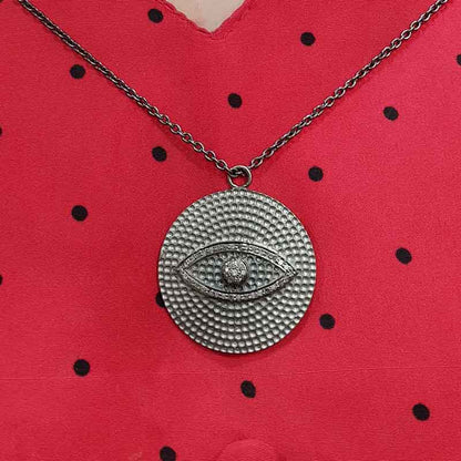 Beautifully Designed Evil Eye In Round Disk Pave Diamond Pendant, Evil Eye Round Pendant, gift For Her