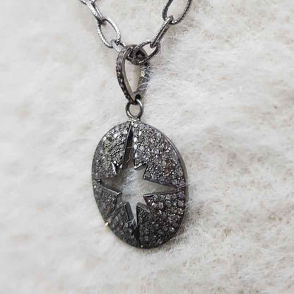 Natural pave diamond 925 Sterling Silver Starburst Pendant, Stunning Necklace, Silver Jewelry