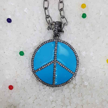 Turquoise Enamel Peace Pendant With pave Diamond Layers, Wedding Gift, Gift For Wife