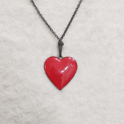 Red Enamel 925 Sterling Silver Small Heart Pendant, Stunning Red Heart Necklace, Gift For Love, Valentine Gift