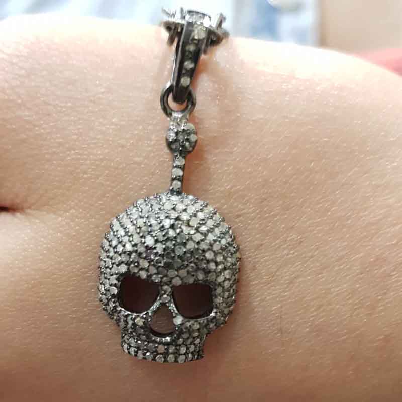 Stunning Skull Pendant With Pave Diamond Layers, Halloween Special, Silver Jewelry