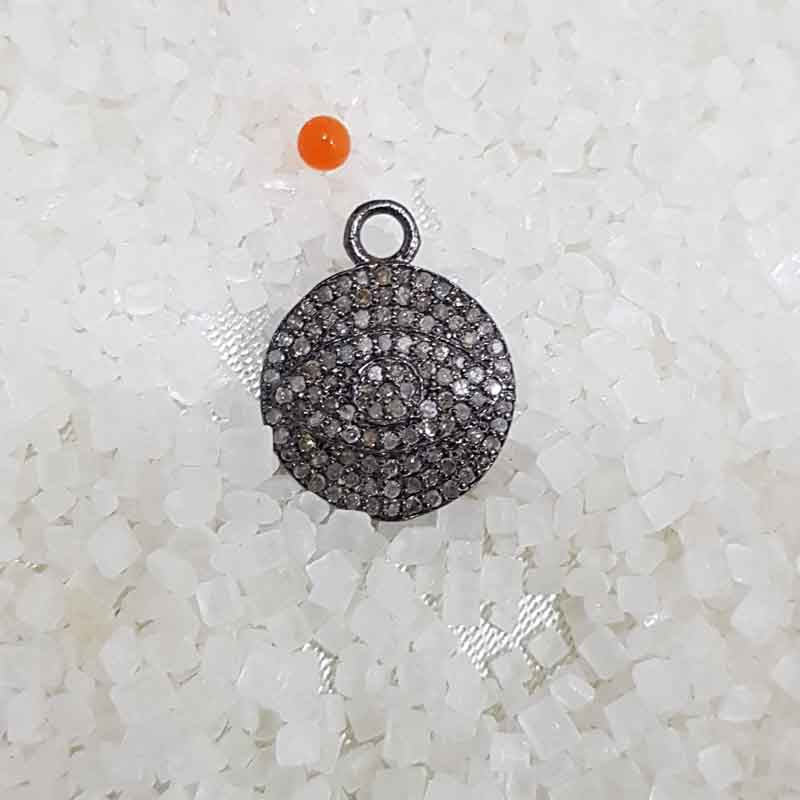 Pave Diamond Handmade Designer Small Round Charm, Cutest Evil Eye Charm, Silver Jewelry