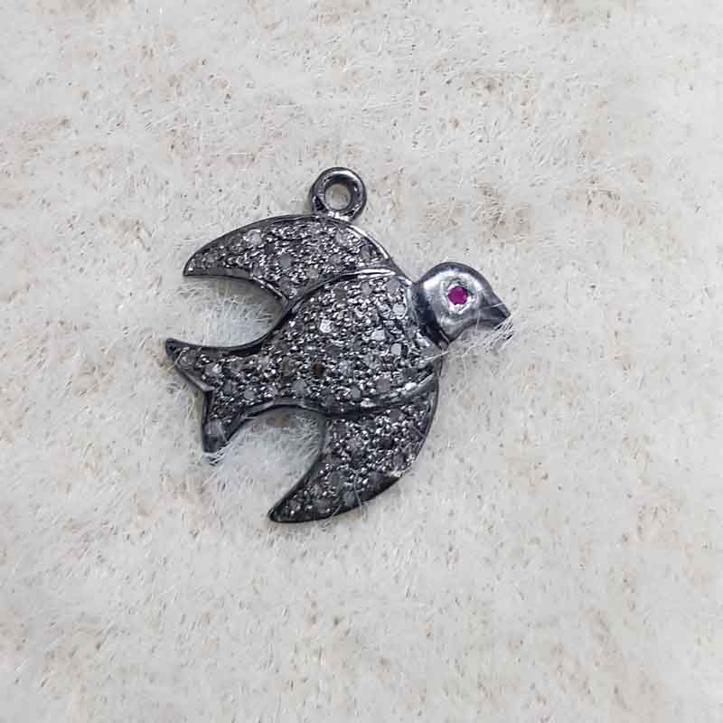 Natural pave diamond 925 Sterling Silver Bird Charm, Minimalist Bird Charm, Silver Jewelry