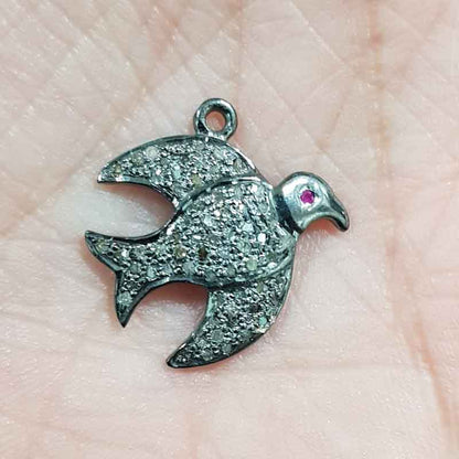 Natural pave diamond 925 Sterling Silver Bird Charm, Minimalist Bird Charm, Silver Jewelry