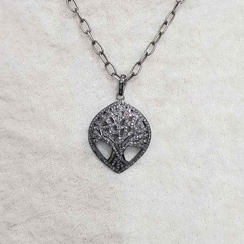 Handmade Designer Tree Pendent With Pave Diamond Layers, Stunning Tree Pendant, Silver Jewelry