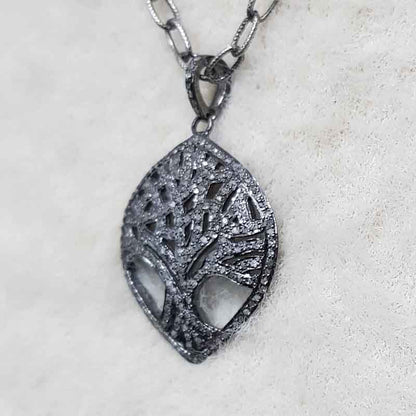 Handmade Designer Tree Pendent With Pave Diamond Layers, Stunning Tree Pendant, Silver Jewelry