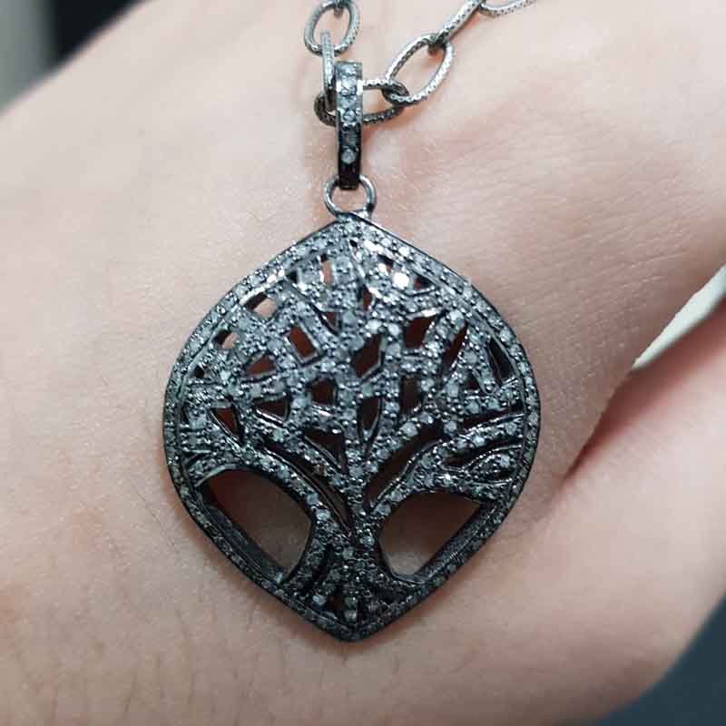 Handmade Designer Tree Pendent With Pave Diamond Layers, Stunning Tree Pendant, Silver Jewelry