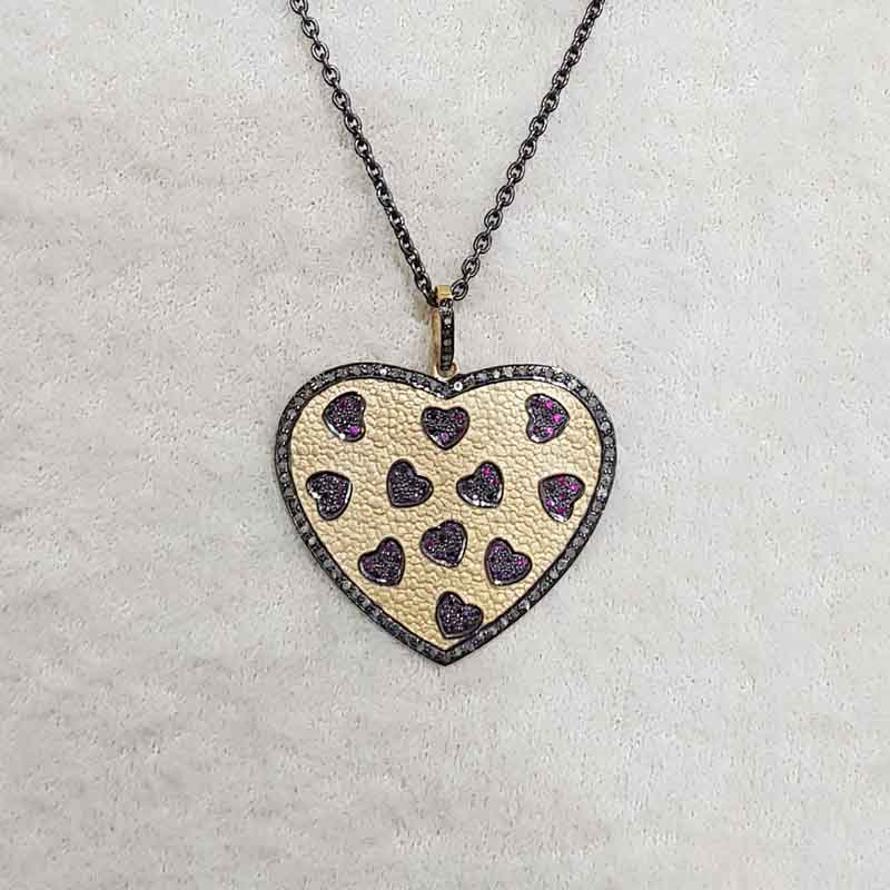 Graceful Pave Diamond Handmade Designer Heart Pendant, Stylish Heart With Mini Hearts, Silver Jewelry