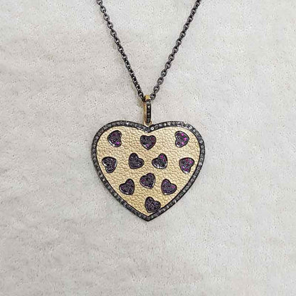 Graceful Pave Diamond Handmade Designer Heart Pendant, Stylish Heart With Mini Hearts, Silver Jewelry