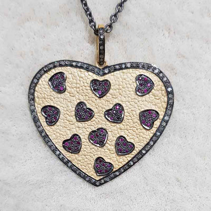 Graceful Pave Diamond Handmade Designer Heart Pendant, Stylish Heart With Mini Hearts, Silver Jewelry