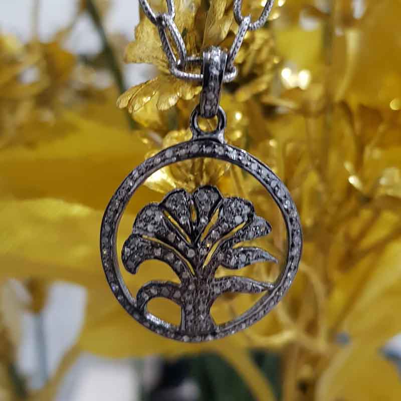 Beautifully Designer 925 Sterling Silver Fancy Tree Pendant, Unique Tree Pendant With Pave Diamond, Silver Jewelry