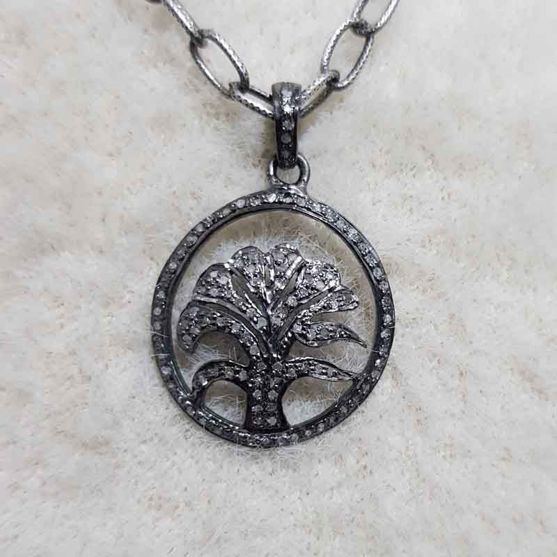 Beautifully Designer 925 Sterling Silver Fancy Tree Pendant, Unique Tree Pendant With Pave Diamond, Silver Jewelry