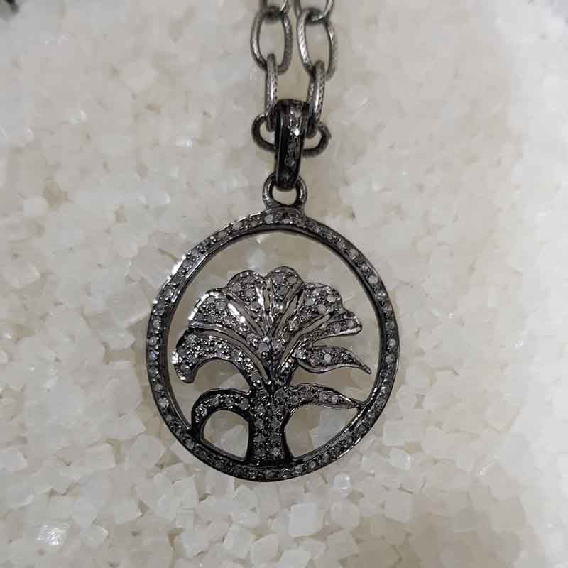 Beautifully Designer 925 Sterling Silver Fancy Tree Pendant, Unique Tree Pendant With Pave Diamond, Silver Jewelry