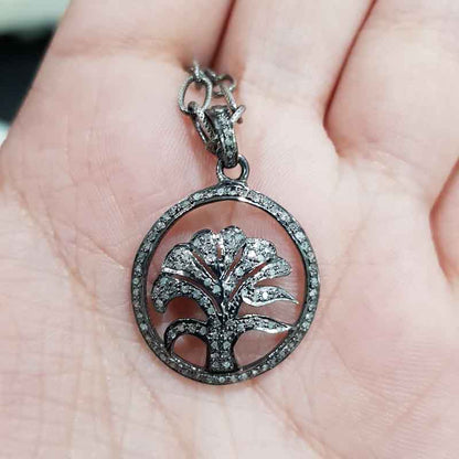 Beautifully Designer 925 Sterling Silver Fancy Tree Pendant, Unique Tree Pendant With Pave Diamond, Silver Jewelry