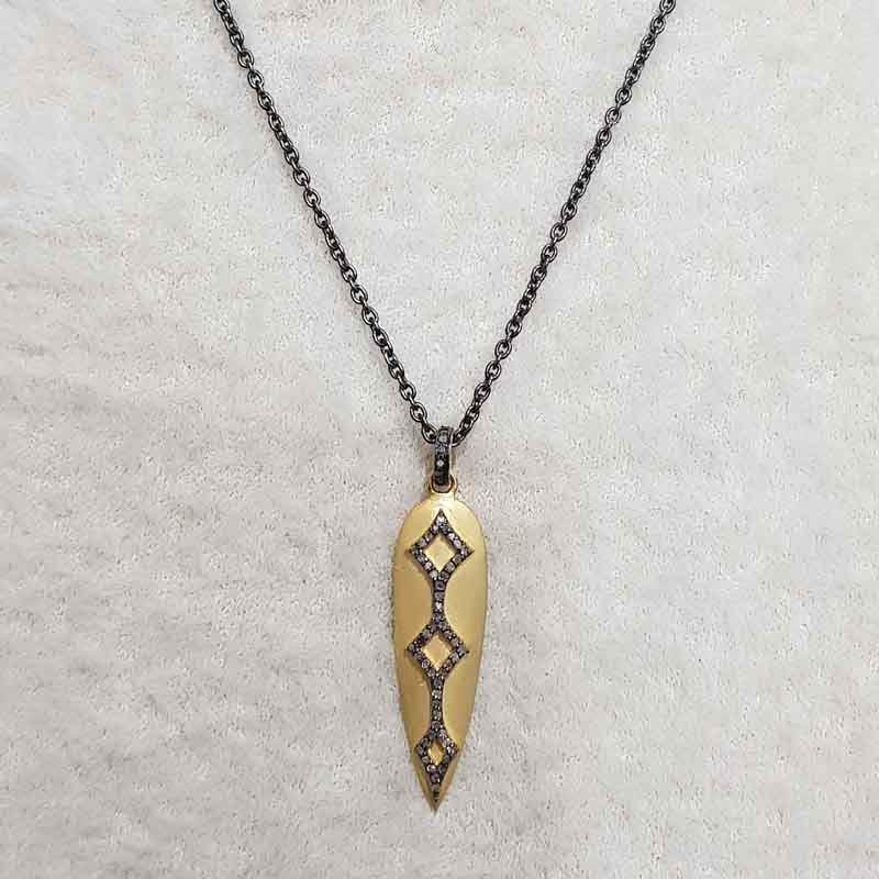 Arrow Head Matte Finish Pendent With Pave Diamond And 925 Sterling Silver, Silver Jewelry