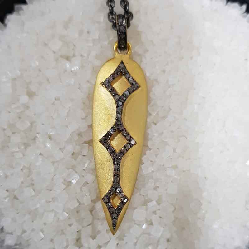 Arrow Head Matte Finish Pendent With Pave Diamond And 925 Sterling Silver, Silver Jewelry