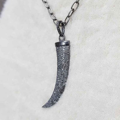 Horn Style Pendent With Pave Diamond, 925 Sterling Silver Jewelry, Wedding Gift