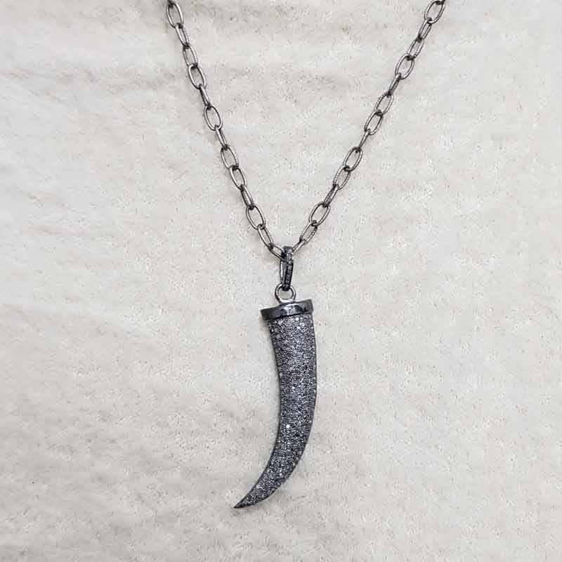 Horn Style Pendent With Pave Diamond, 925 Sterling Silver Jewelry, Wedding Gift