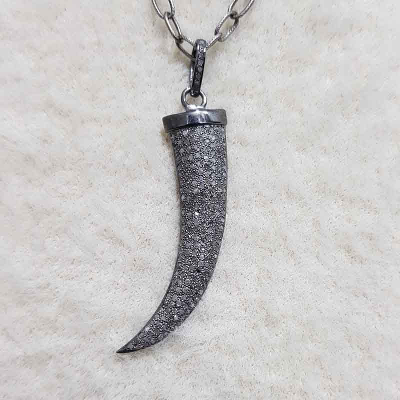 Horn Style Pendent With Pave Diamond, 925 Sterling Silver Jewelry, Wedding Gift