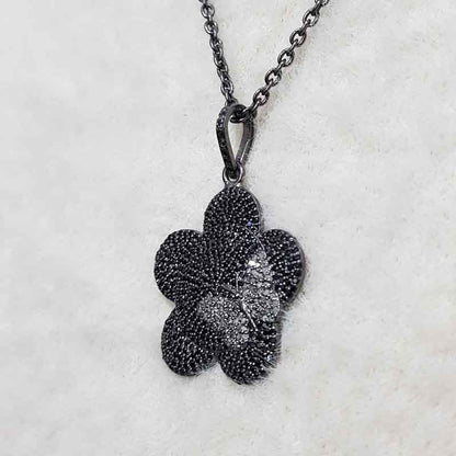 Pave Diamond Flower Design pendant, Flower With Small Butterfly pendant, Statement Pendant, Gift For Lover