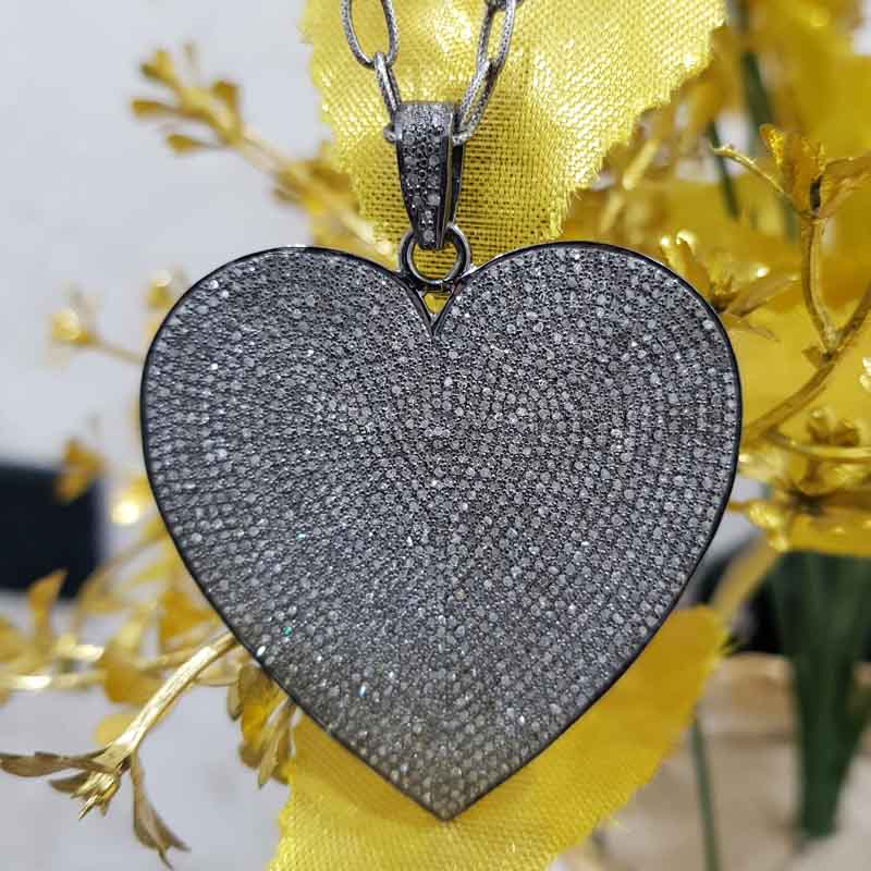 Fully Pave Diamond Setting Handmade Designer Heart Pendant, Gift For Lovers