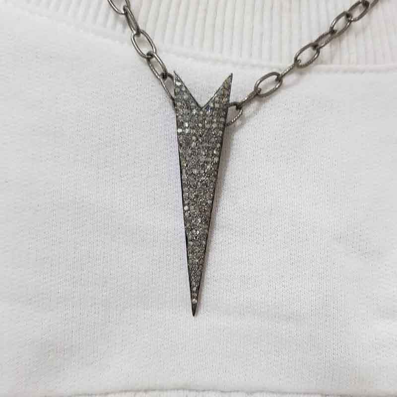 925 Solid Sterling Silver Stylish Arrow Head Pendant With Natural Pave Diamond Layers, Gift For Mom