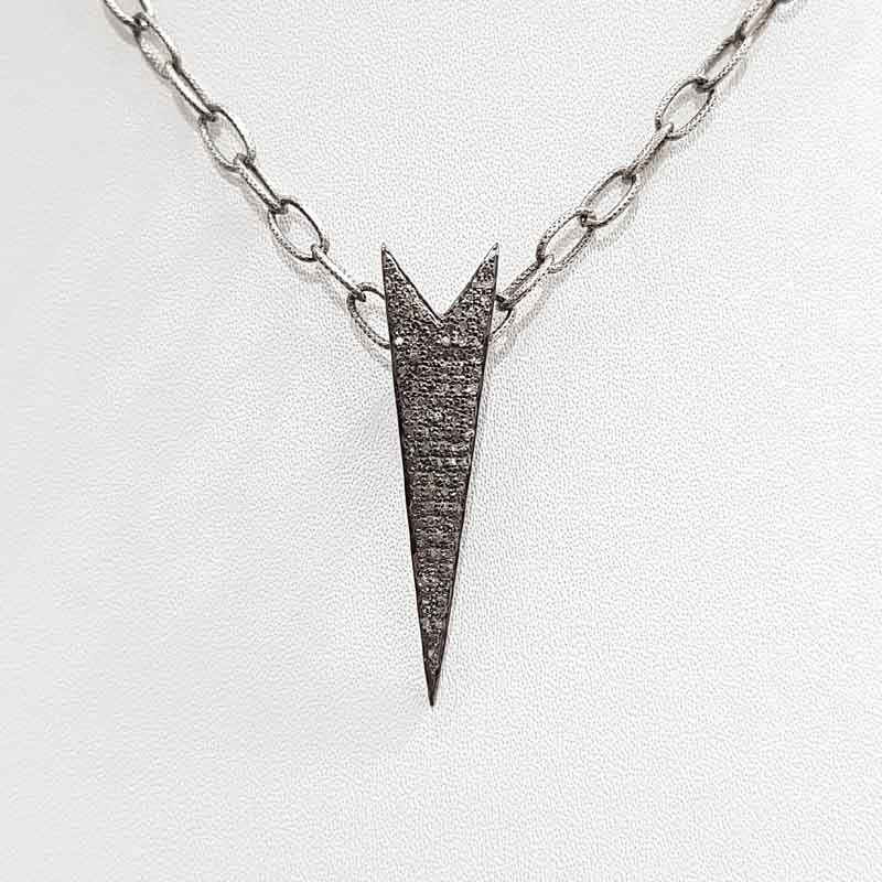 925 Solid Sterling Silver Stylish Arrow Head Pendant With Natural Pave Diamond Layers, Gift For Mom