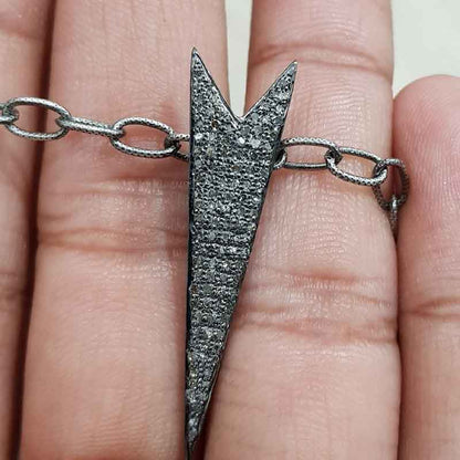 925 Solid Sterling Silver Stylish Arrow Head Pendant With Natural Pave Diamond Layers, Gift For Mom