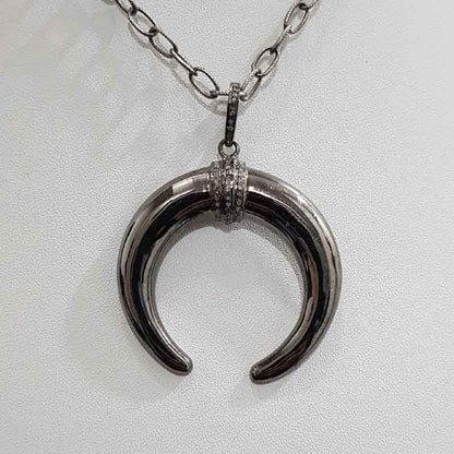 Pave Diamond Moon  Pendant, Half Moon Necklace Pendant, Silver Jewelry