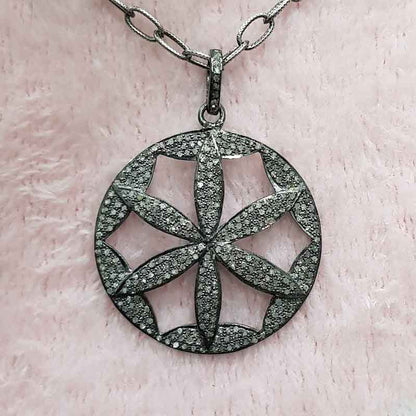 Flower Style Round Designer pave Diamond Silver pendant, Statement Jewelry